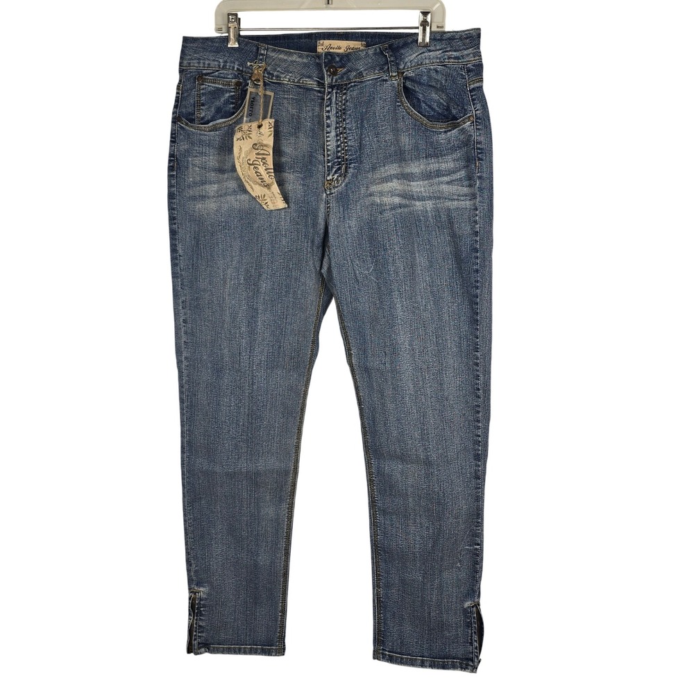 Apollo Jeans Women Medium Wash Blue Ankle Zip Stretch Denim Jeans Size 15/16 NWT
